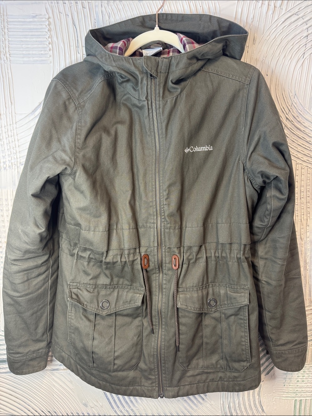 Columbia Olive Hooded Drawstring Waist Jacket